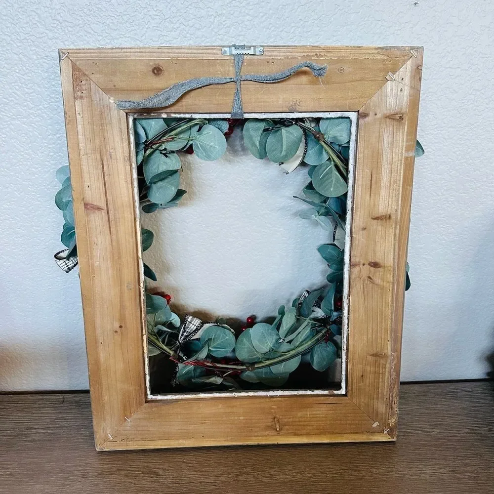 Rustic Wooden Open Frame Holiday Christmas Eucalyptus Wall Wreath Decor